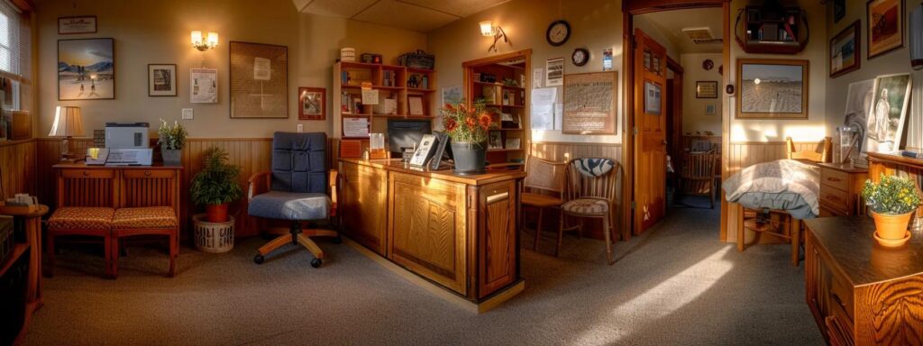 a cozy, well-lit chiropractic office with a welcoming receptionist and a comfortable treatment area, showcasing a local practitioner engaging thoughtfully with a patient, embodying personalized neck pain relief.